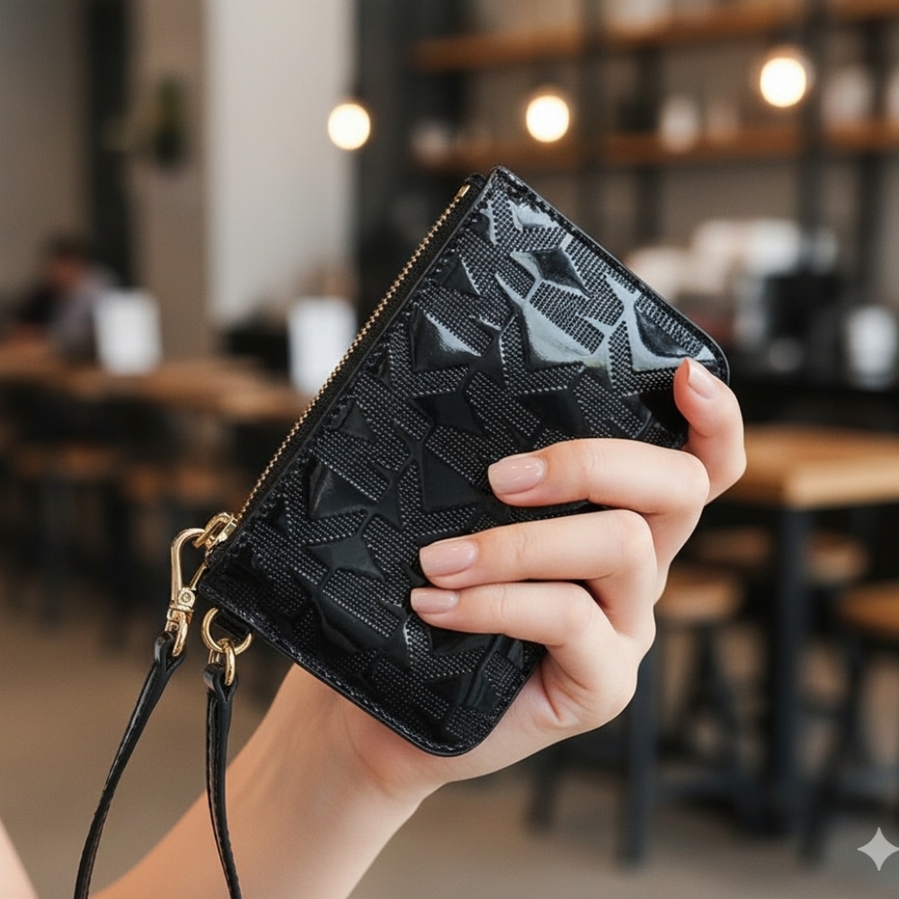 Michael Kors Jet Set Signature Patent Leather Black Wristlet